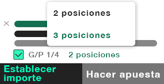 Boleto de apuestas que muestra Ganador y Place - Extra